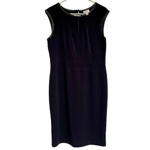 Beige Black Dress Sleeveless Sheath Faux Leather Trim Career‎ Cocktail
